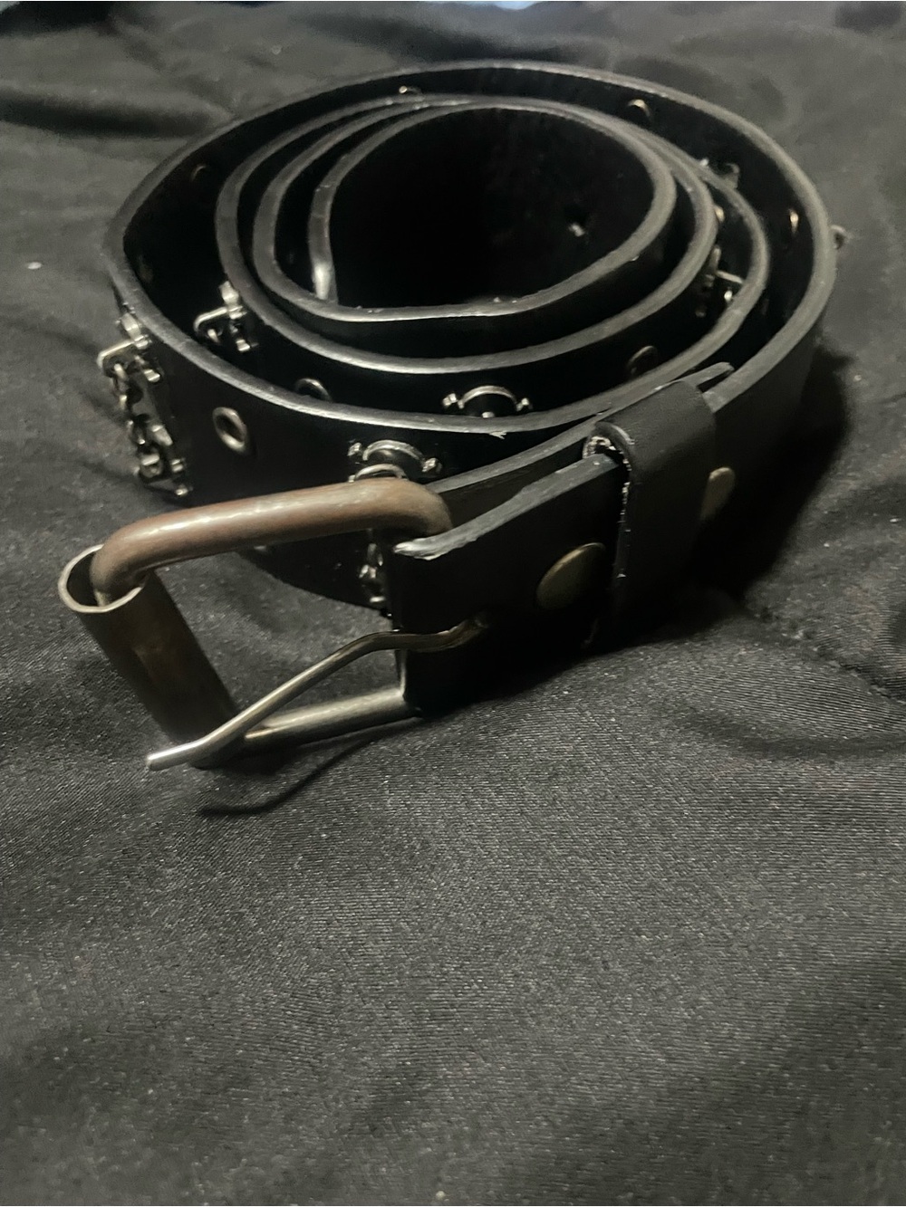 Men's Black Leather Belt with Metal Studs